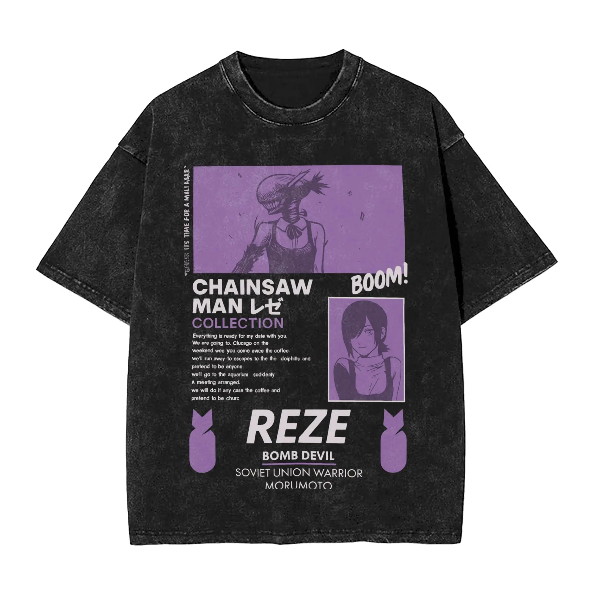 Anime Chainsaw Man Men T Shirt Washed Kobeni Manga Denji Power Reze Funny Tees Short Sleeve Crew Neck T-Shirt 100% Cotton Tops