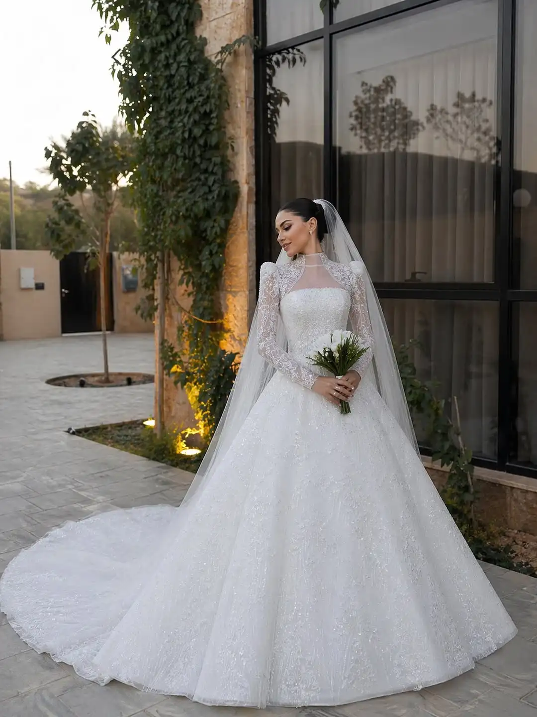 Maßgeschneiderte exquisite Brautkleider mit Perlen, Hochzeitskleid, Vestido De Noiva, Übergröße, lange Ärmel, AmandaNovias Official