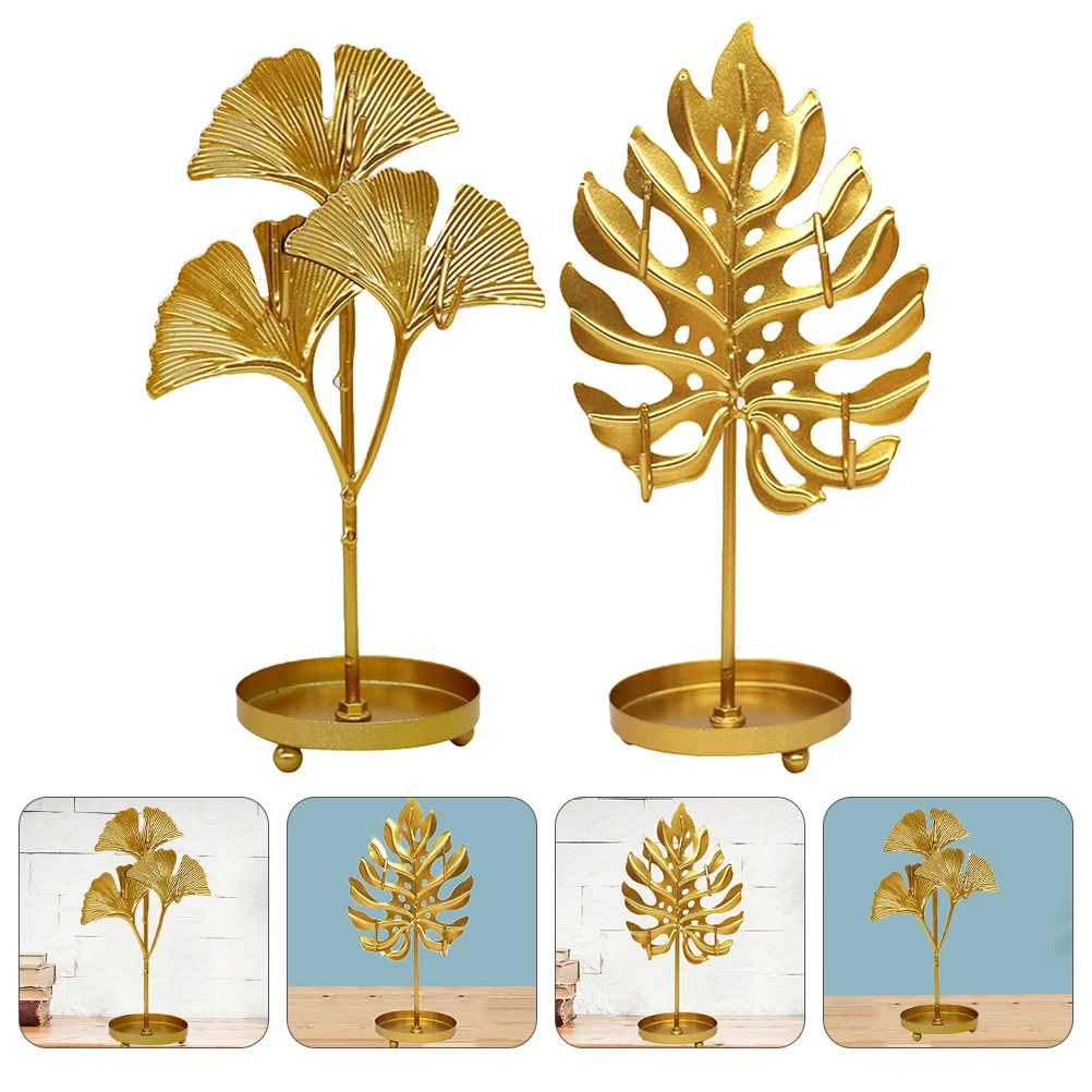 

2pcs Metal Display Stand Leaf Shape Durable Earring Holder Earring Display Rack Bracelet Storage Rack Home Decor Organizer