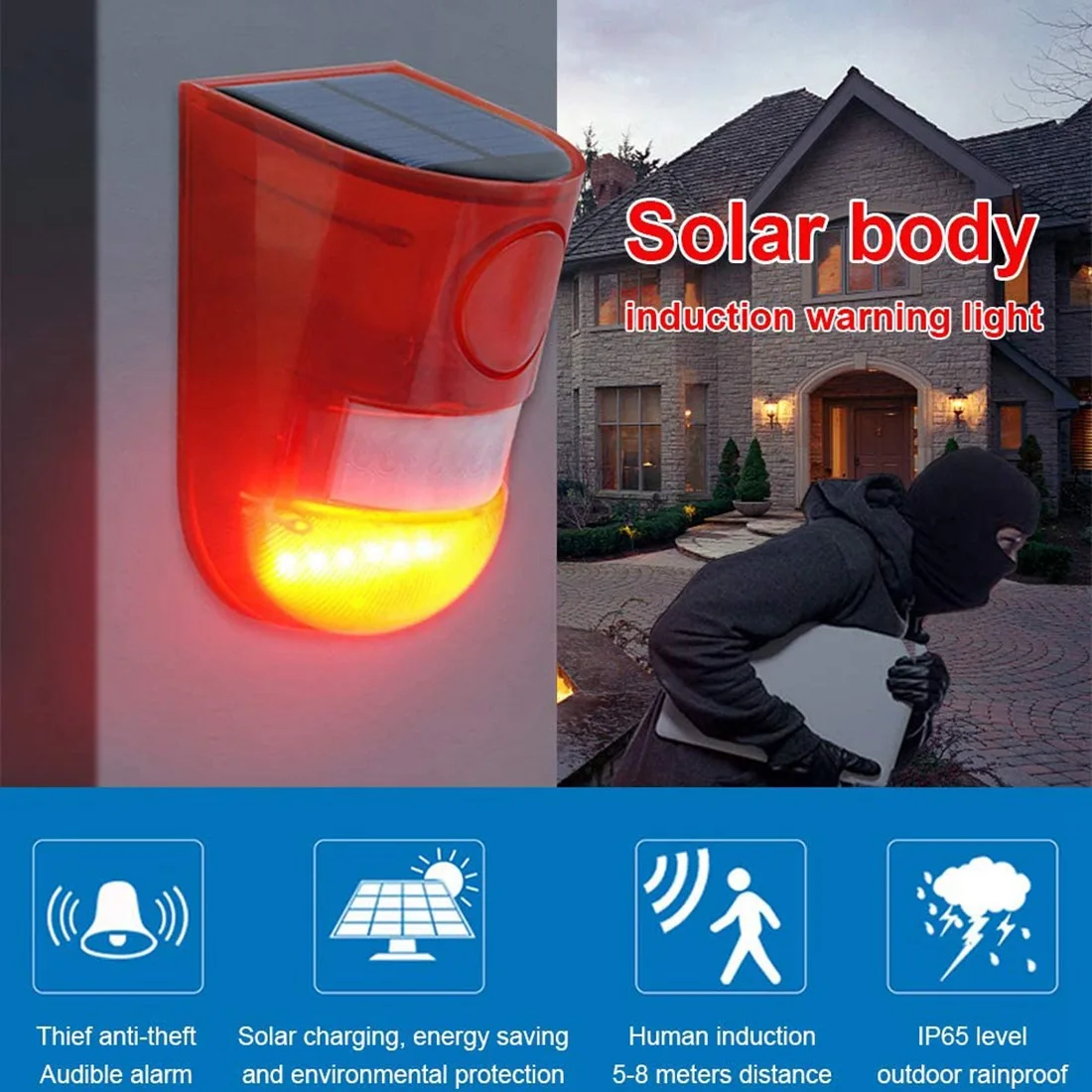 

A06K 3 Pack Solar Strobe Light with Motion Sensor Alarm 129DB Sound Security Siren IP65 Waterproof for Villa Farm Yard Garden