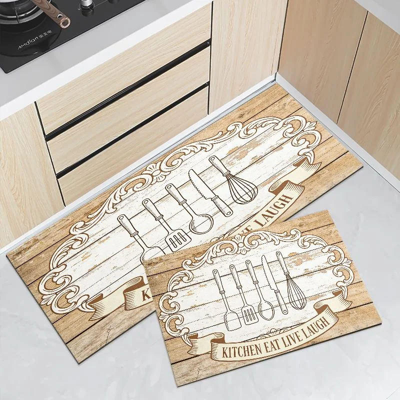 VIKAMA European Retro Kitchen Tool Runner Mat Waterproof Oilproof Non Slip Anti Fatigue Farmhouse Kitchen Long Floor Doormat