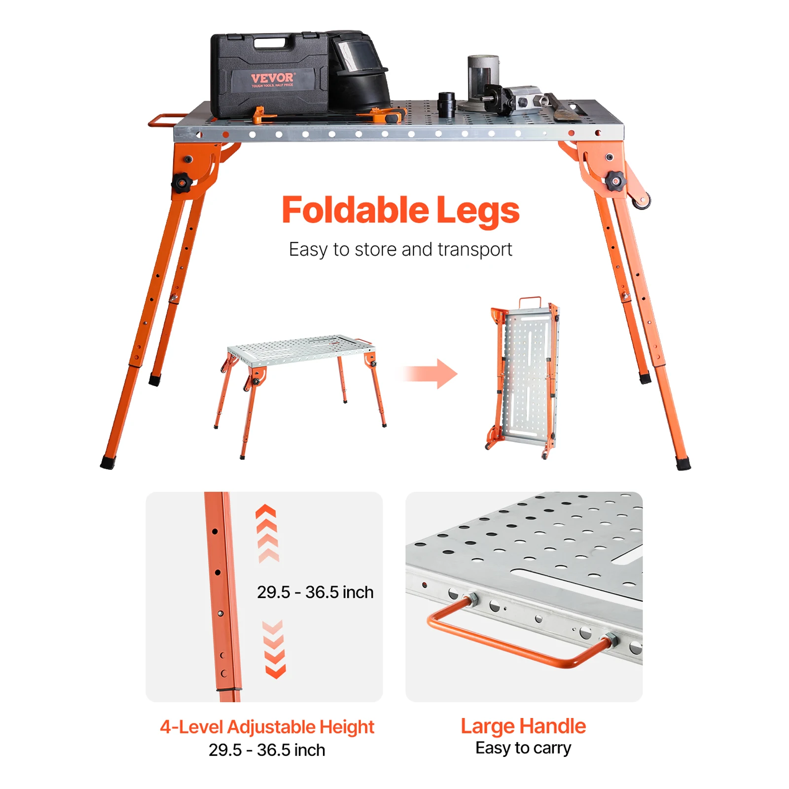 SucceBuy 500LBS Foldable Welding Table Welding Workbench with 4-Level Adjustable Height Carbon Steel Work Bench for Repair