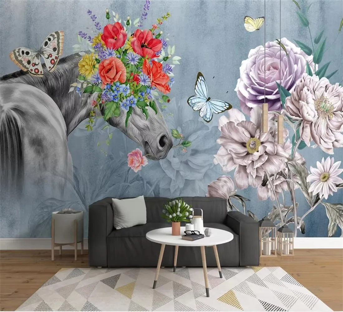 Customized wallpaper Horse flower butterfly Photo bedroom Children's room background wall papers home decor papier peint