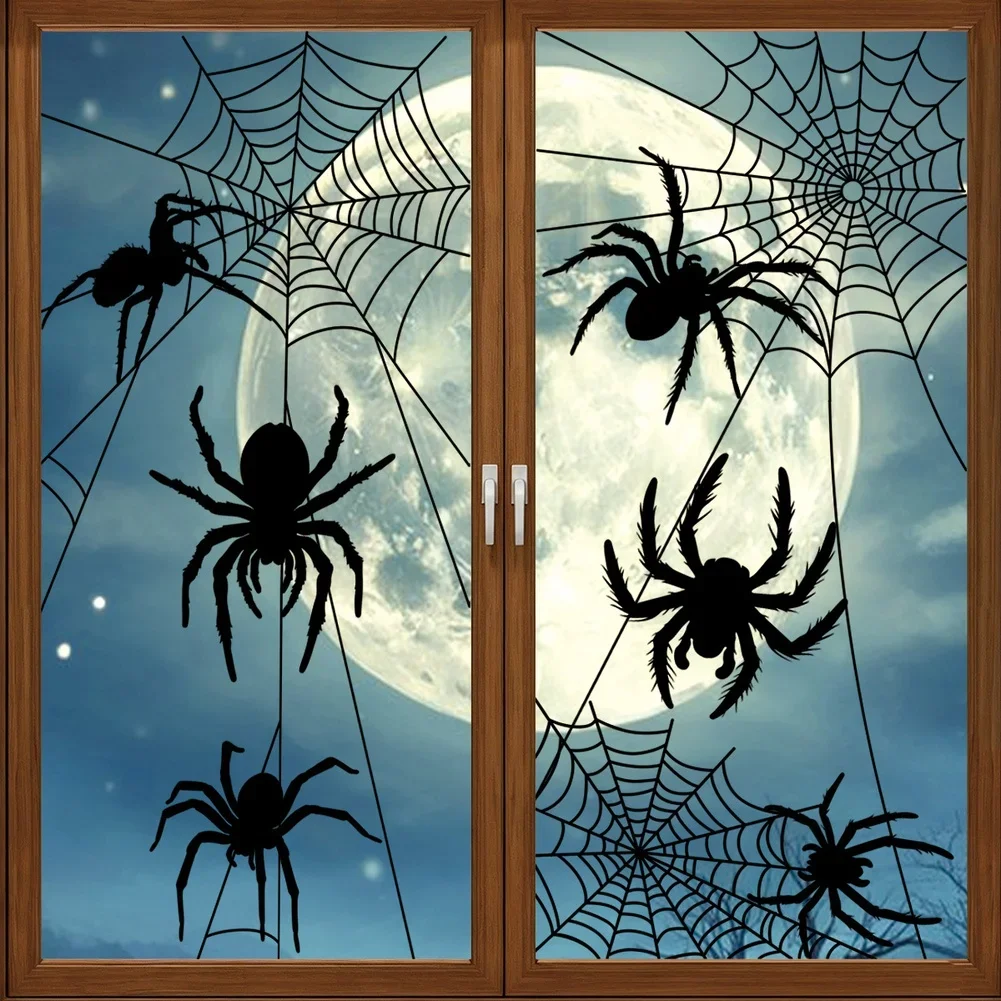 Static Cling Halloween Window Stickers Double Sided with Web Design for Windows Mirrors Glass and Smooth Indoor Use