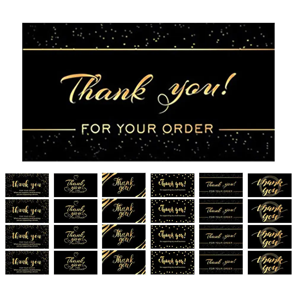 

50 шт. черных благодарственных открыток с золотой фольгой, роскошные поздравительные открытки для бизнеса и личного использования, мини-открытки для выражения благодарности