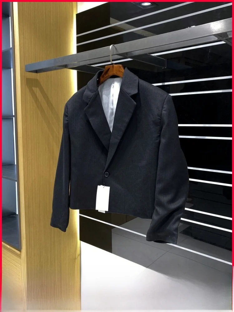 

Spani Sle ort Casual Men's Suit Jaet Breathable Polyester Fiber Stand Fit Full Lined Spring Faion Outerwear