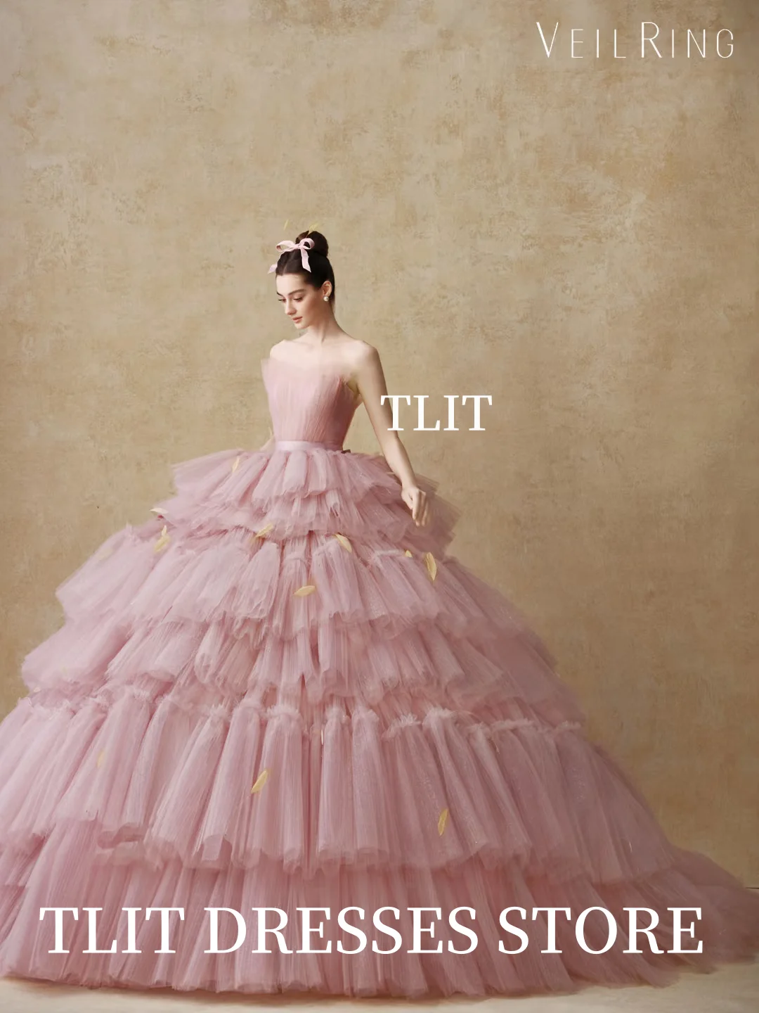 Luksusowa tiulowa suknia wieczorowa w cukierkowych kolorach, warstwowa, koreańska suknia ślubna, sesja zdjęciowa, bez ramiączek, suknia balowa, suknie na studniówkę, szyta na miarę.