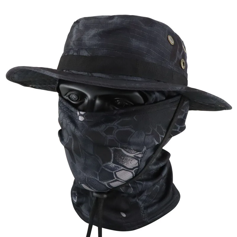 Camouflage Boonie Cap Balaclava Set Foldable Soft Wide Brim Hat Sunscreen Caps for Outdoor Hunting Fishing