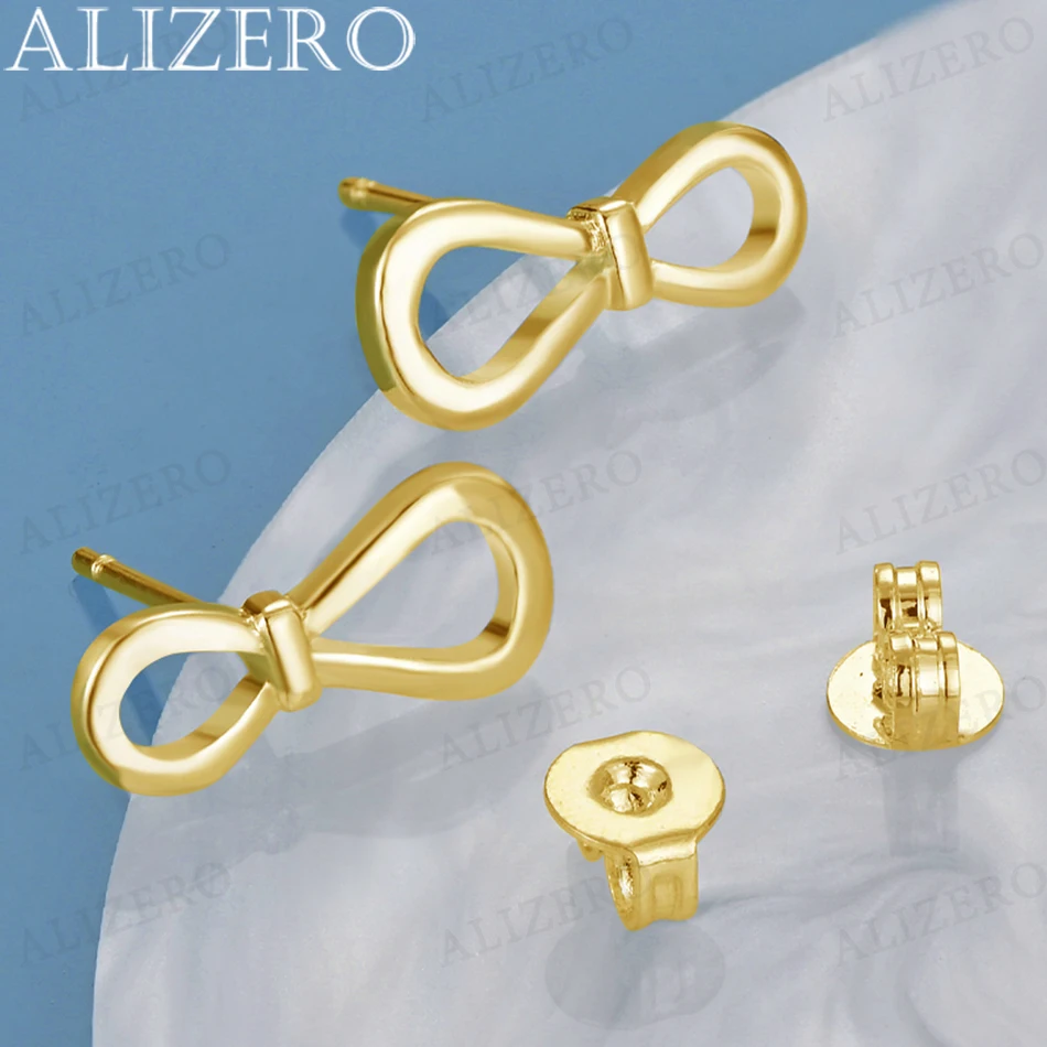 

ALIZERO 18K Gold Bowknot Stud Earrings For Women Wedding Engagement Charm Party Jewelry Girl Gifts Fashion Accessories