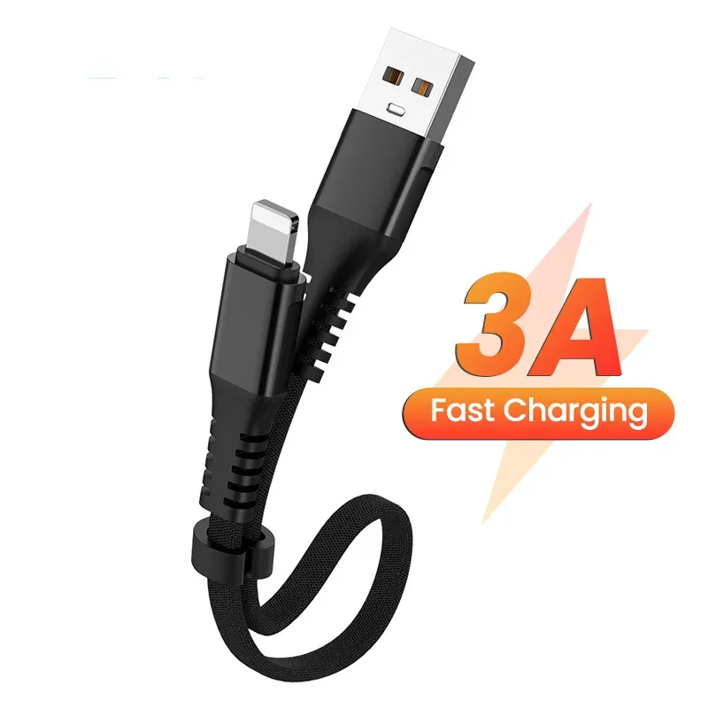 3A Fast Charging USB Cable For iPhone 14 13 12 11 Pro Max 30cm Foldable Micro USB/Type C/8-Pin Quick Charge Wire Short Data Cord