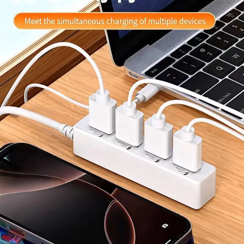 USB 4-Port Hub Desktop Charging USB Hub USB-C to USB Adapter USB 2.0 Splitter Converter for PC Computer USB Flash Drive Mouse