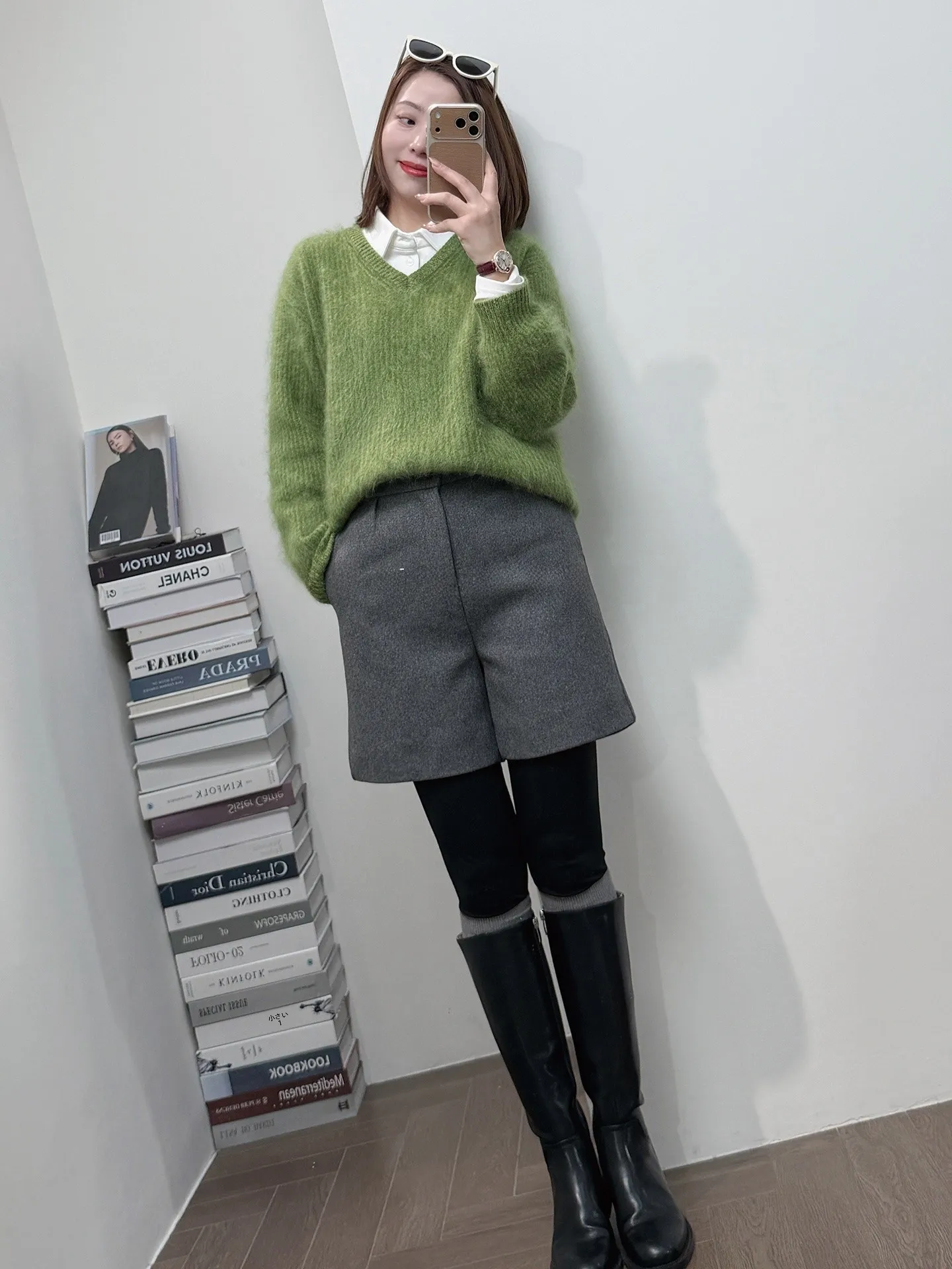 

Свитер ST с эффектом самозащиты от цвета, красивый, двусторонний, с V-образным вырезом, роскошный, повседневный, свободного кроя, длинный, теплый