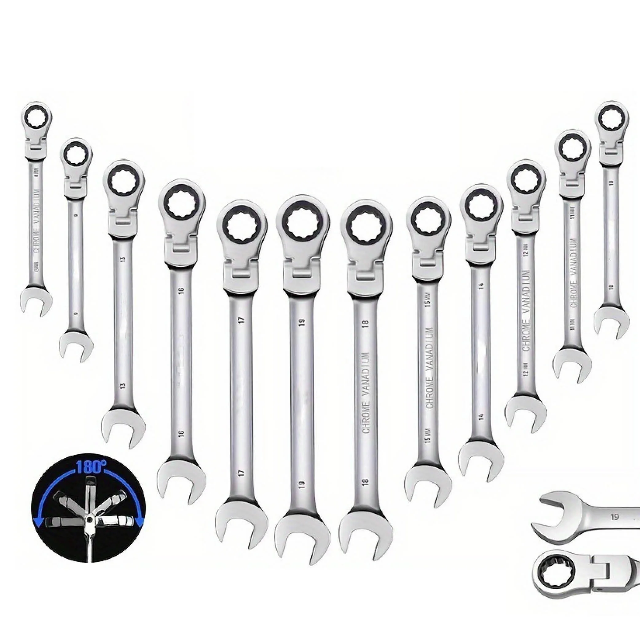 6-24mm Metric Ratchet Wrench Set, 72-Tooth Flexible Head with Storage Box - for Car Bicycle Motorcycle & Home DIY Repair