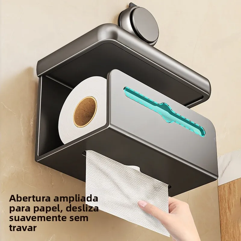 バスルームトイレットペーパーホルダー-穴あけ不要-壁掛けティッシュボックス収納ラック-グレー-トイレットペーパースタンドオーガナイザー