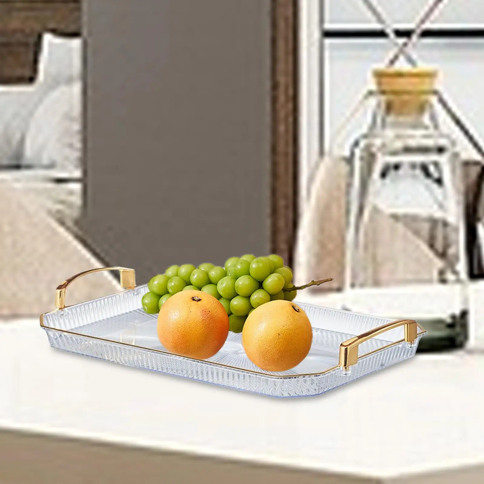 Serving Tray with Handles Multipurpose Fruit Tray Jewelry Perfume Cosmetics Holders for Kitchen Home Dining Room Bedroom Office