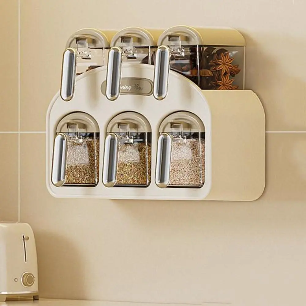 

Пластиковая настенная коробка для приправ, влагостойкая компактная полка для хранения специй с герметичной ложкой, коробка для хранения приправ