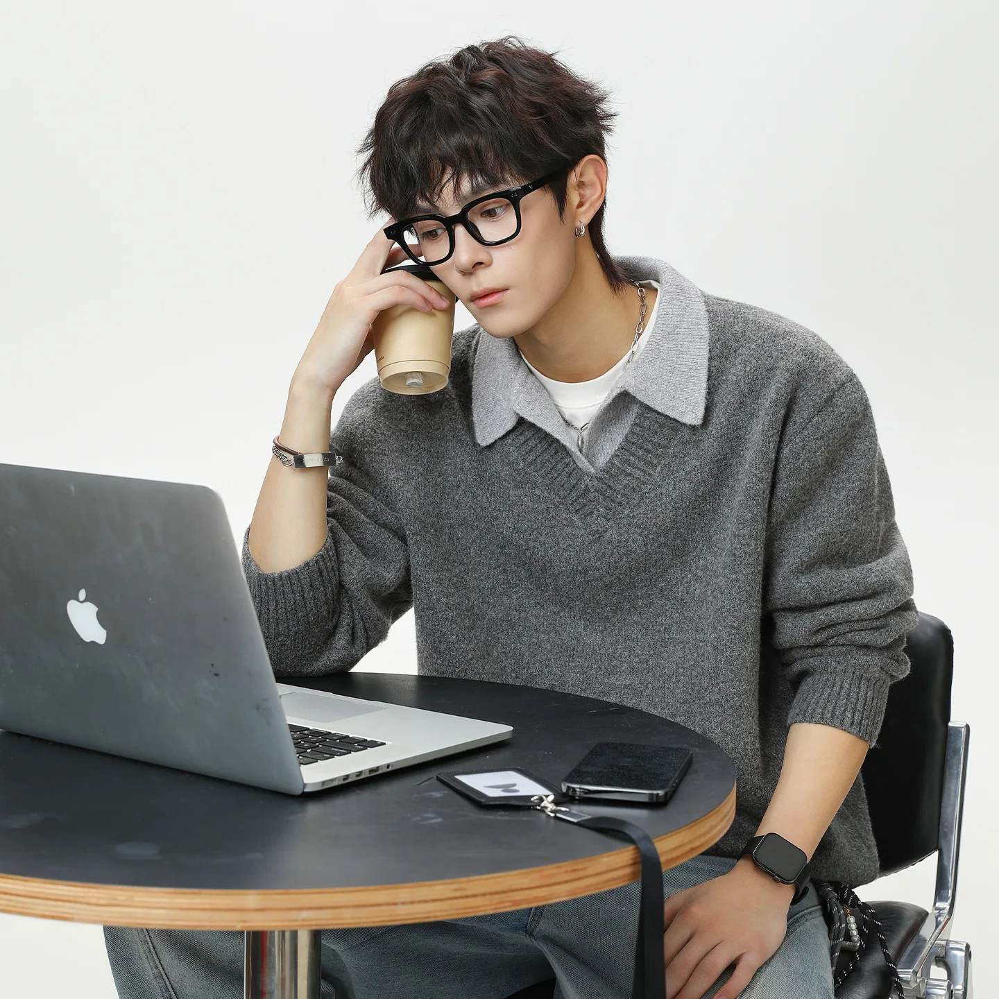 

Стиль «Старые деньги», текстура, два свитера с v-образным вырезом, мужские осенне-зимние новые винтажные вязаные свитера-поло, теплое пальто