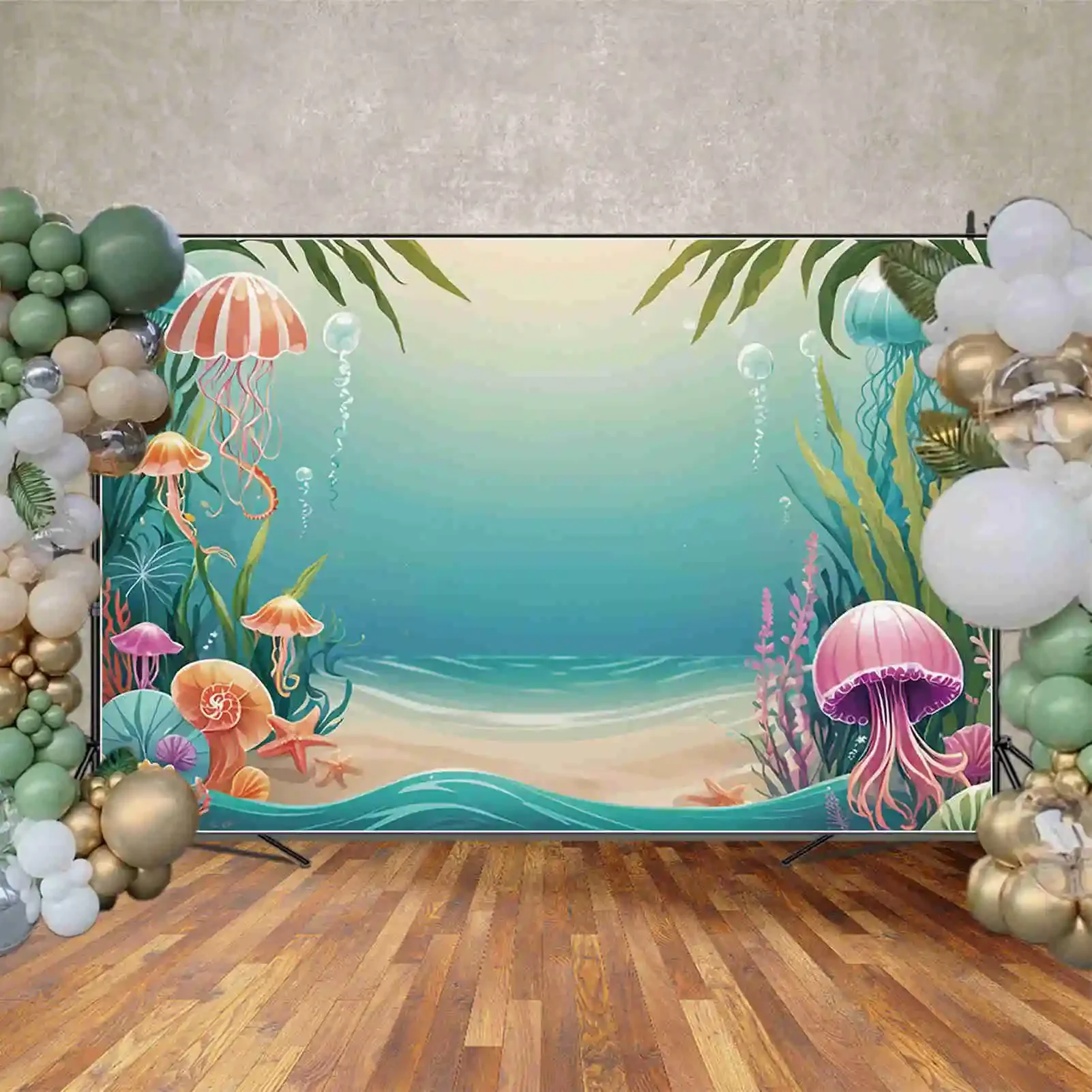 MOON.QG Mermaid Birthday Decoration Background Custom Personalized Children Party Photo Backdrop Studio Photography Accessories