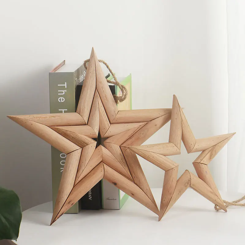 Home wooden creative handcrafted pentagonal star decorations minimalist style homestay living room entrance decorations pendants