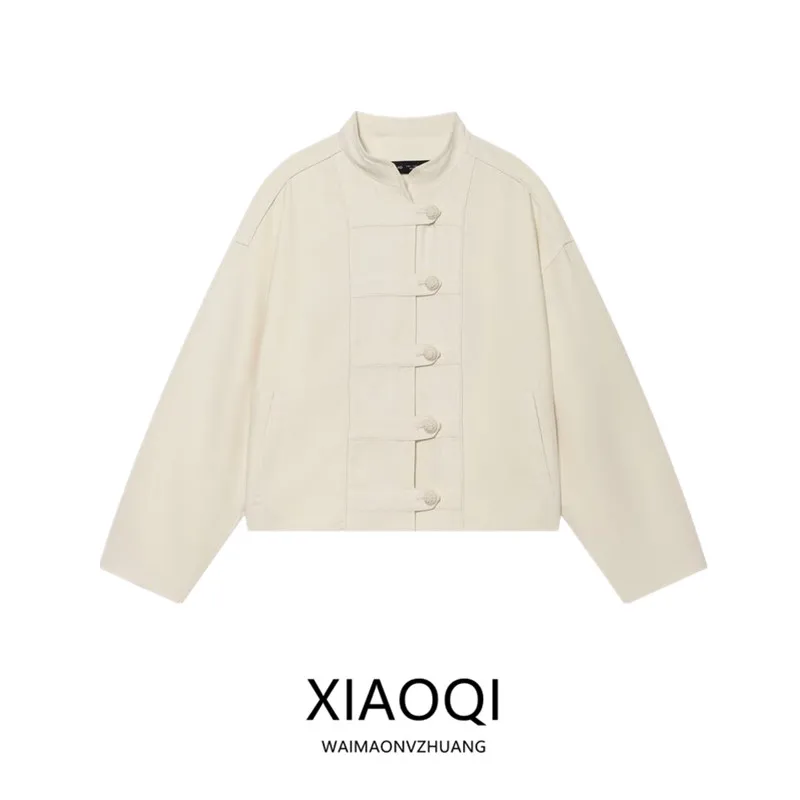 New Summer 2026 Women's Long Sleeve Stand Collar Jacket Coat with Rope Knot Buckle Versatile Fashion Commute Style Outerwear