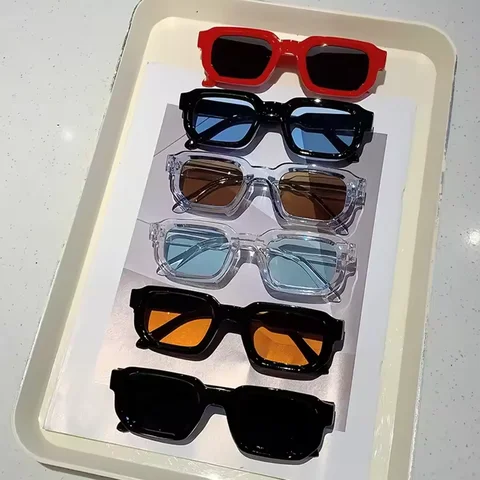 New Men Vintage Rectangle Frame Sunglasses Fashion Retro Sun Glasses Luxury Brand Design Glasses UV400 Eyewear Women Goggles