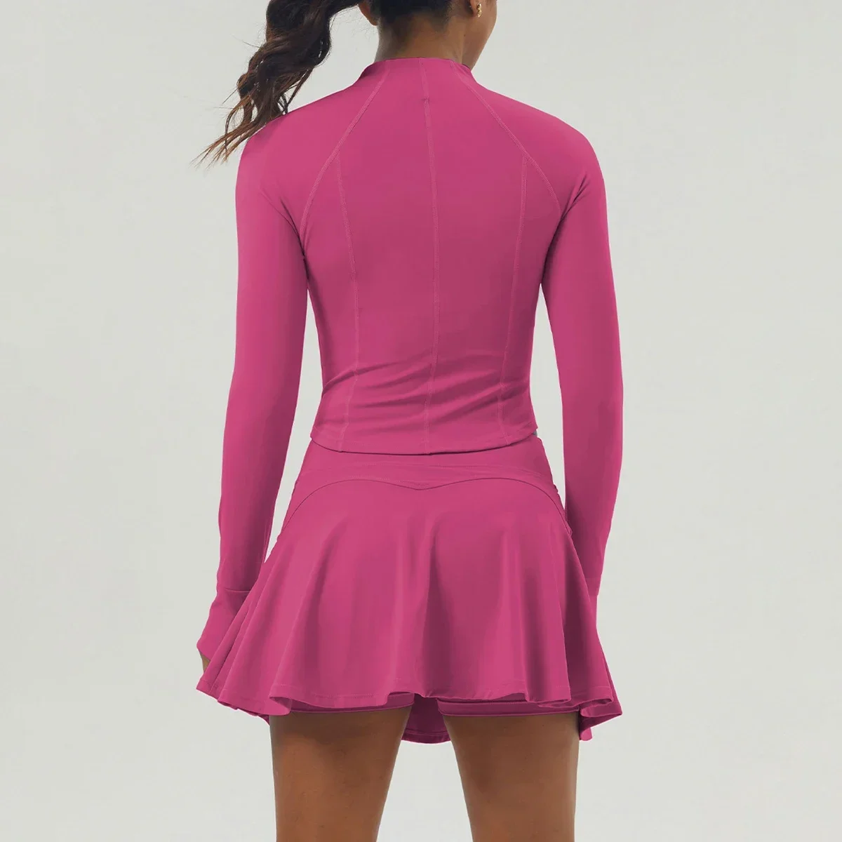 New Pocket Zipper Sports Tennis Skirt Suit Women Slim Jacket Yoga Clothing High Elastic Leisure Anti-glow Skirt Pants 2piece Set image 4