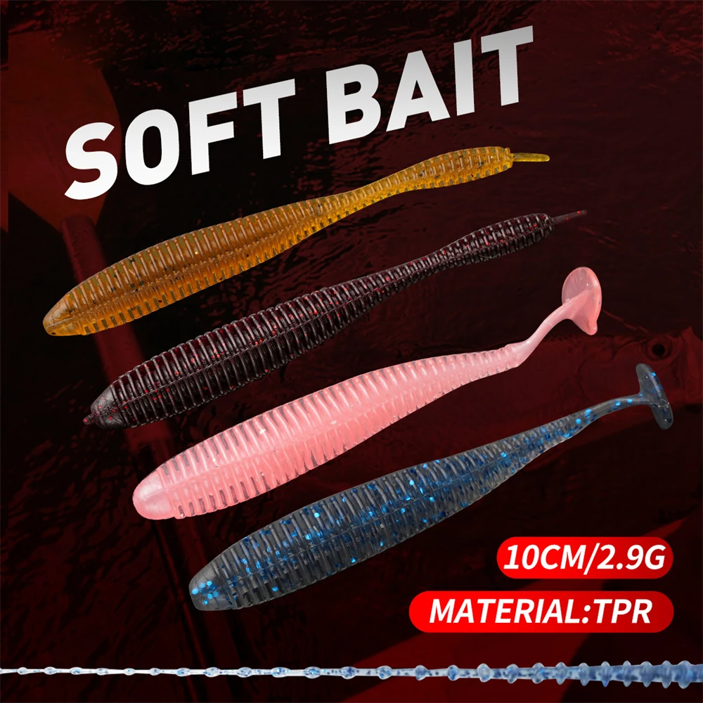 

10PCS TPR Floating Worm Lure 9-10cm/2.5-2.9g - Paddle Tail Ribbed Swimbait with Glitter for Bass/Snakehead Fishing