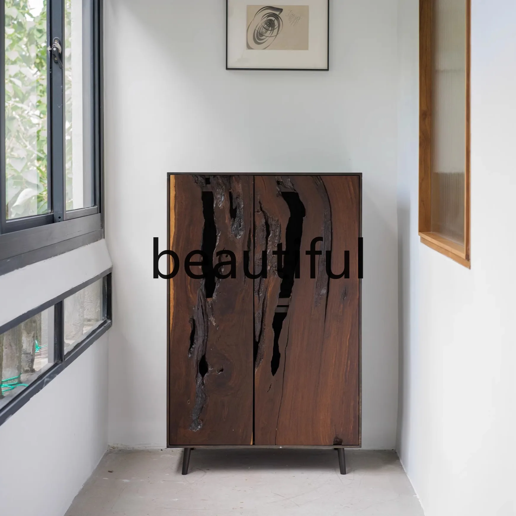 Entrance cabinet, tea room side cabinet storage, solid wood wabi-sabi modern simplicity