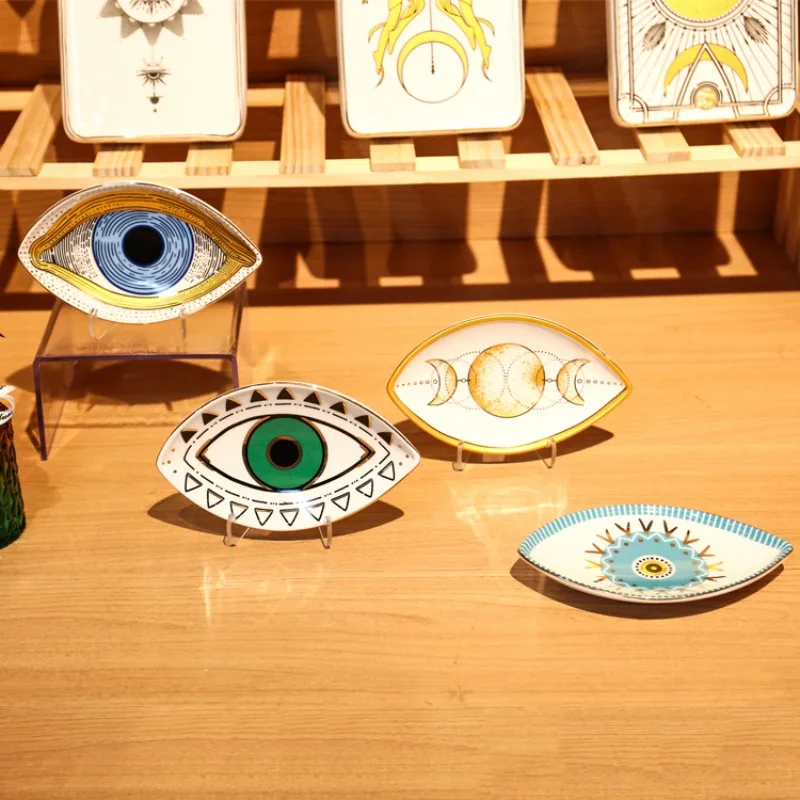 Elliptical Decorative Tray, Eye Tray, Ceramic Home Foyer Decoration Ornament, Devil's Eye Jewelry Storage Tray