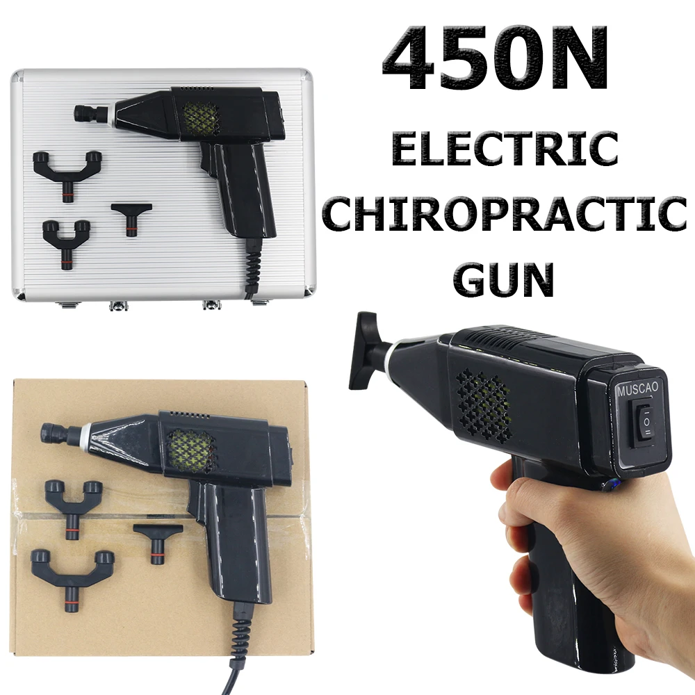 

New Chiropractic Adjustment Tool 450N adjustable 4 heads replaceable electric chiropractic gun spine massage instrument 2022