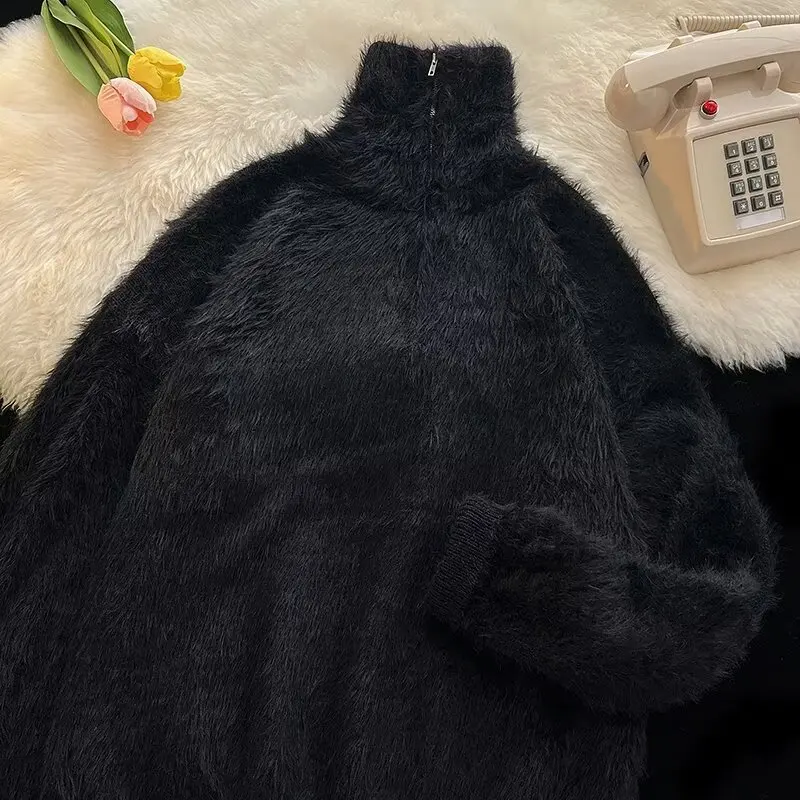 

Осенне-зимний мужской свитер большого размера 250 Pou в стиле ретро, пушистый, с высоким воротником, вязаный, в стиле INS, модный бренд