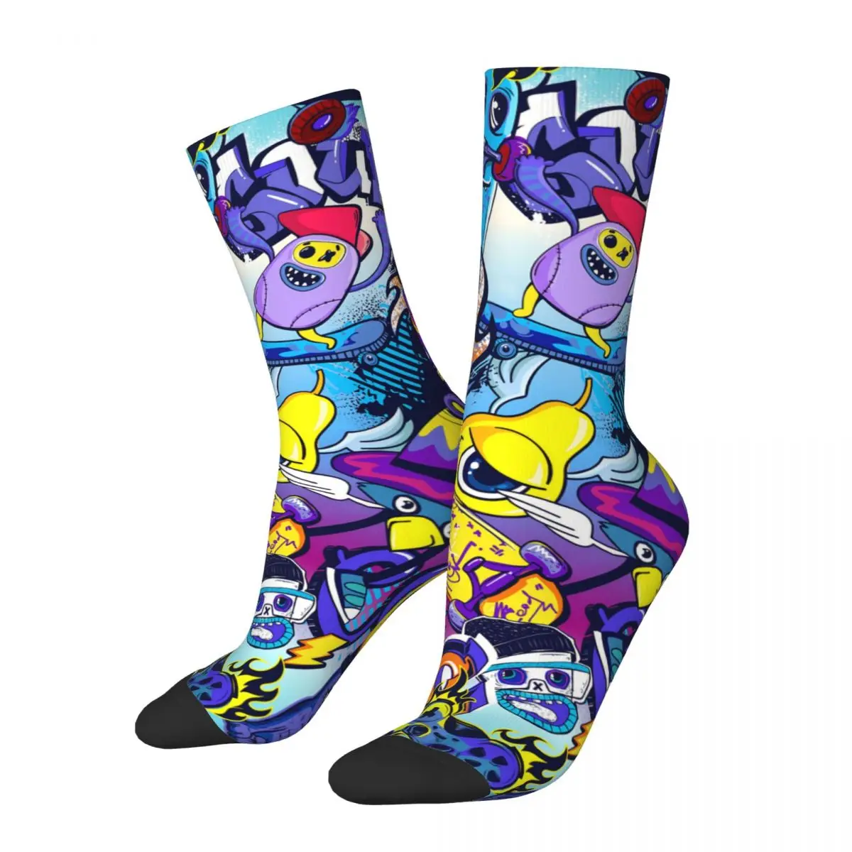 Crazy Sock for Men Comics Monsters Pattern Colorful Street Art Vintage Graffiti Art Pattern Pattern Printed Crew Sock