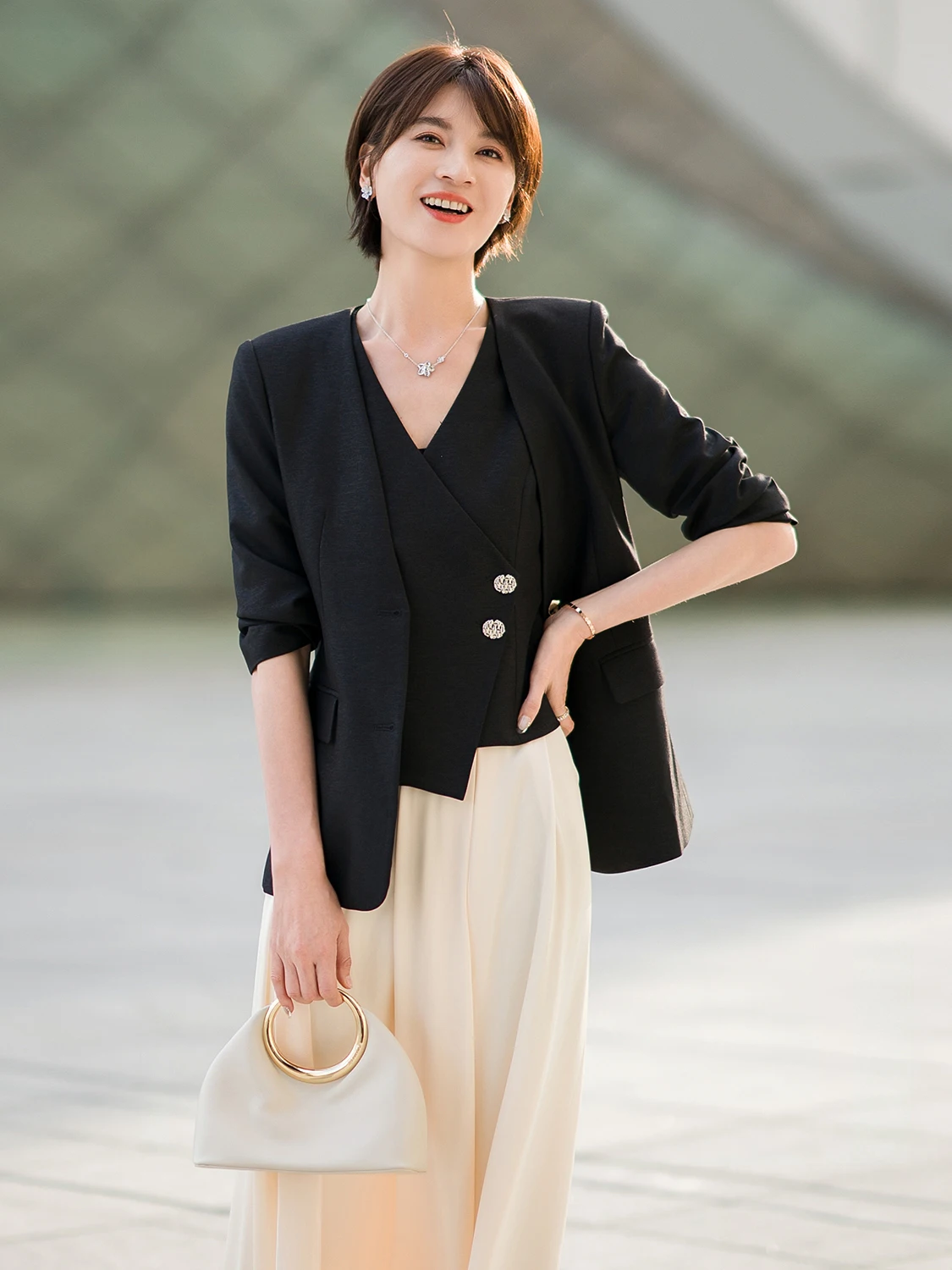 

Faionable Commute Skirt Suit Set for Women Busin Sle Tee-Piece Suit Long Sve V-Ne Polyester Fiber Autumn Spring...