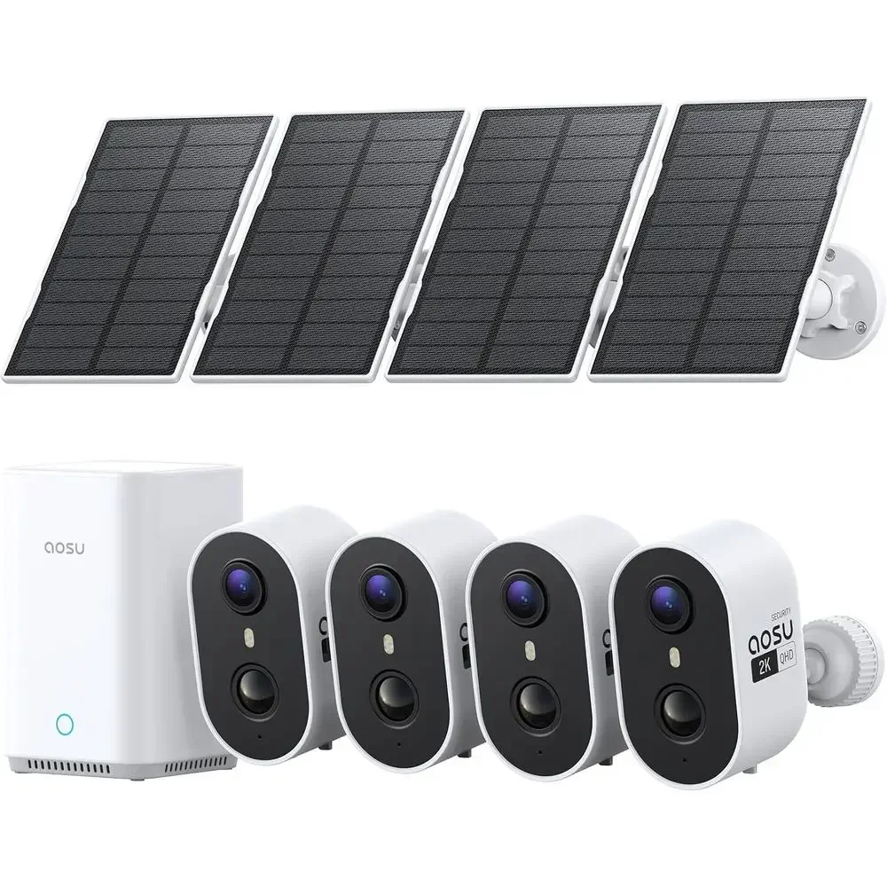 Solar Security Cameras Wireless Outdoor, 2K HD Home Security Camera System, PIR + AI Human Detection, Color Night Vision, Easy t