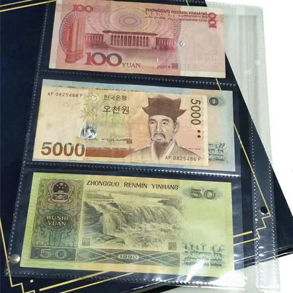 10PC 3 Grids Pocket Currency Page Money Banknote Two-sided Collection Sheets