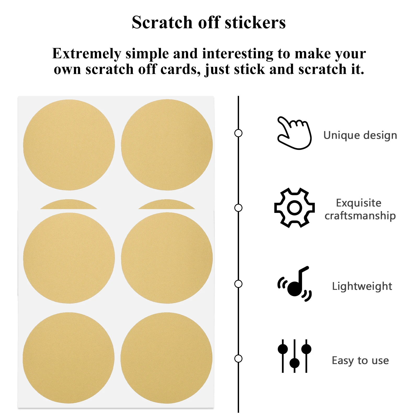 

50pcs Scratch Off Stickers Golden Round Labels Self Adhesive Peel Stick DIY Games Props Decorations