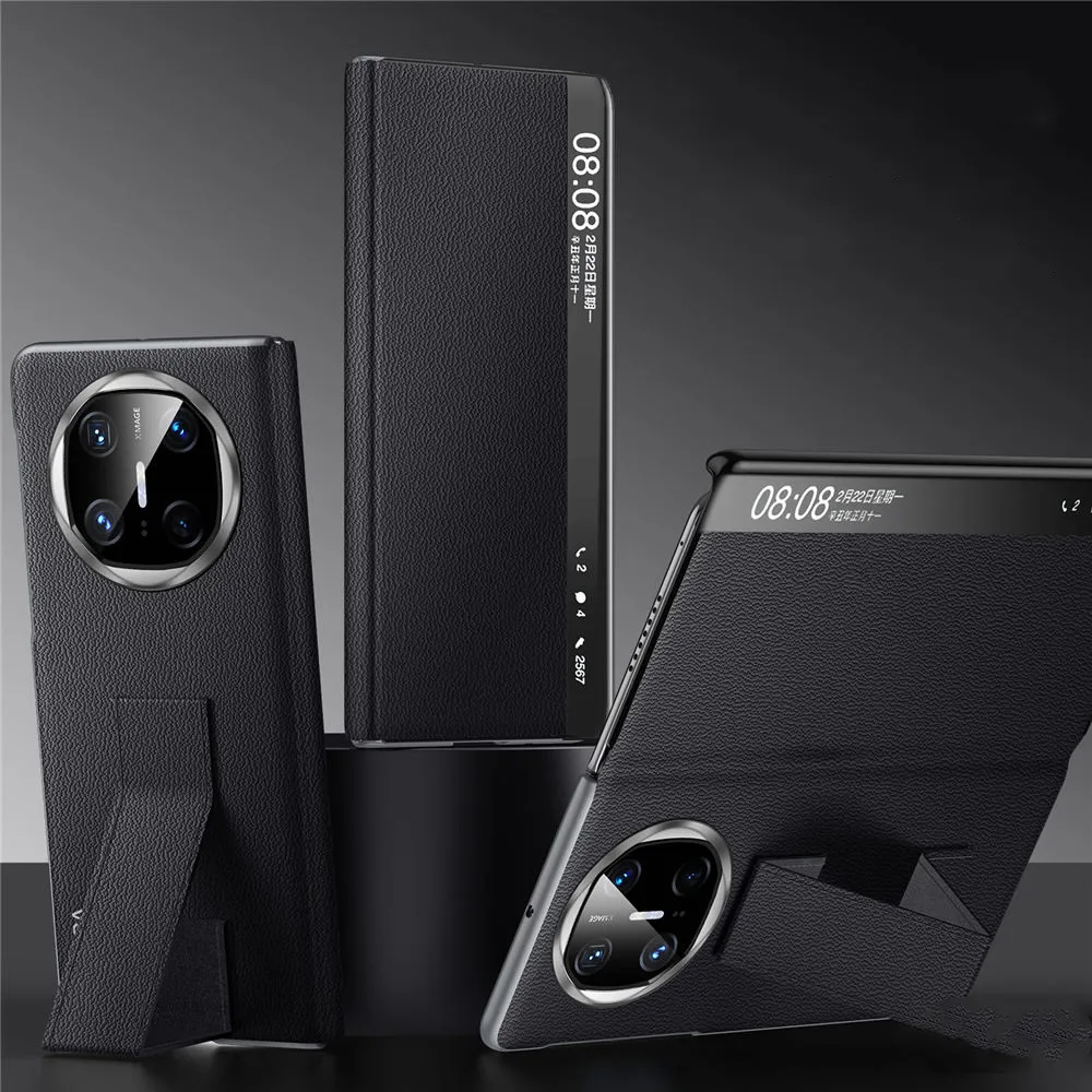 Huawei Mate x6-高級天然牛革フラップケース,ビジネスバンド