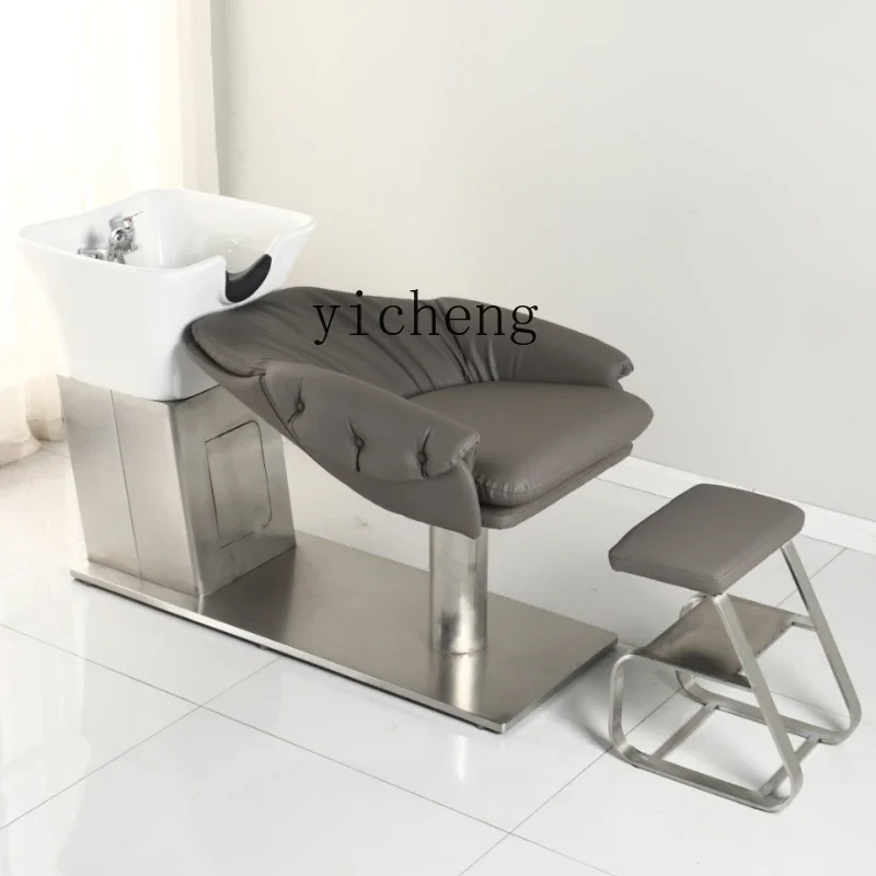 

ZC Barber Shop Shampoo Chair Hair Salon Flushing Bed FRP Ceramic Basin Massage Lying Half Bed