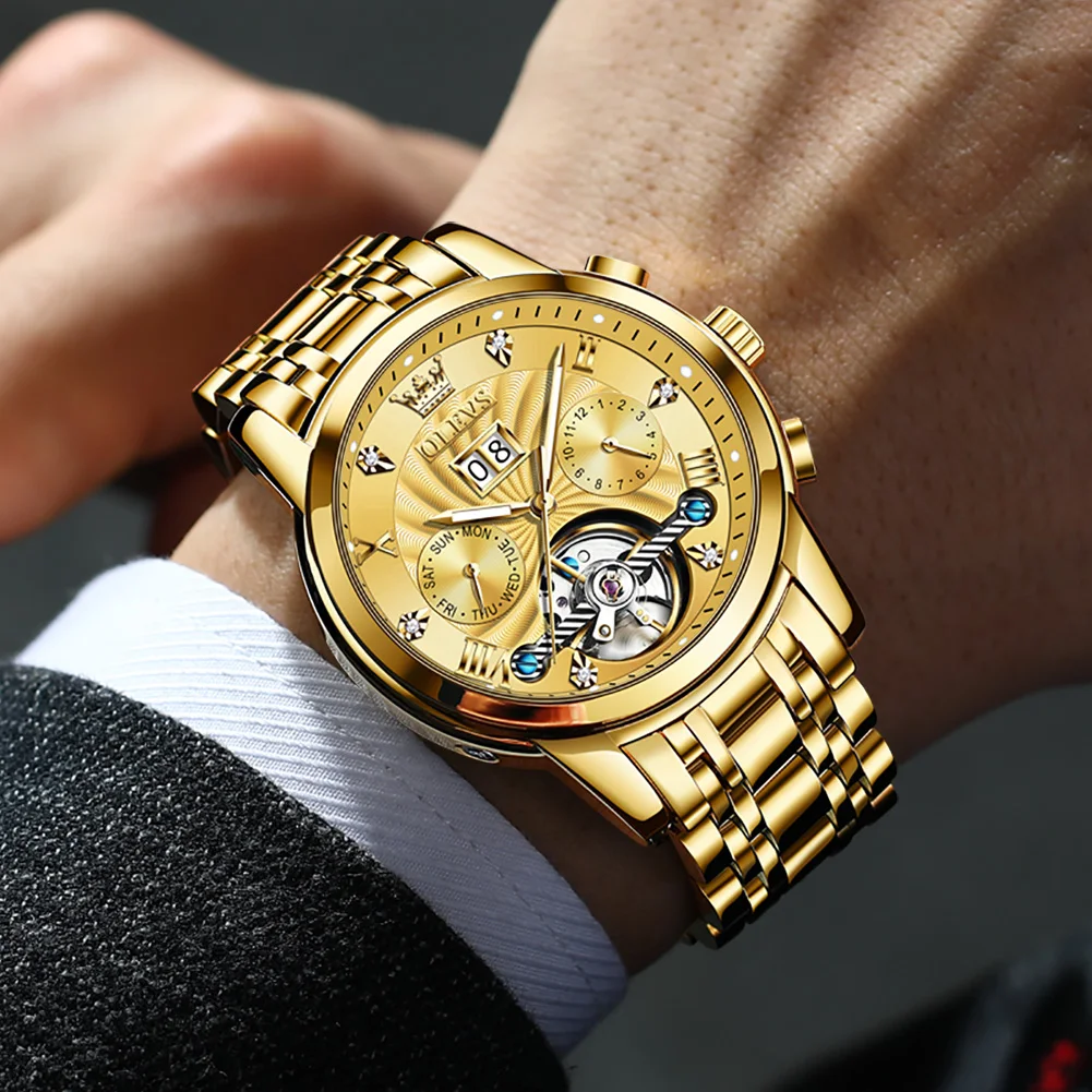 OLEVS 9910 Luxury Clock For Men Automatic Watch Waterproof Stainless Steel Mechanical Luminous Male Wristwatch