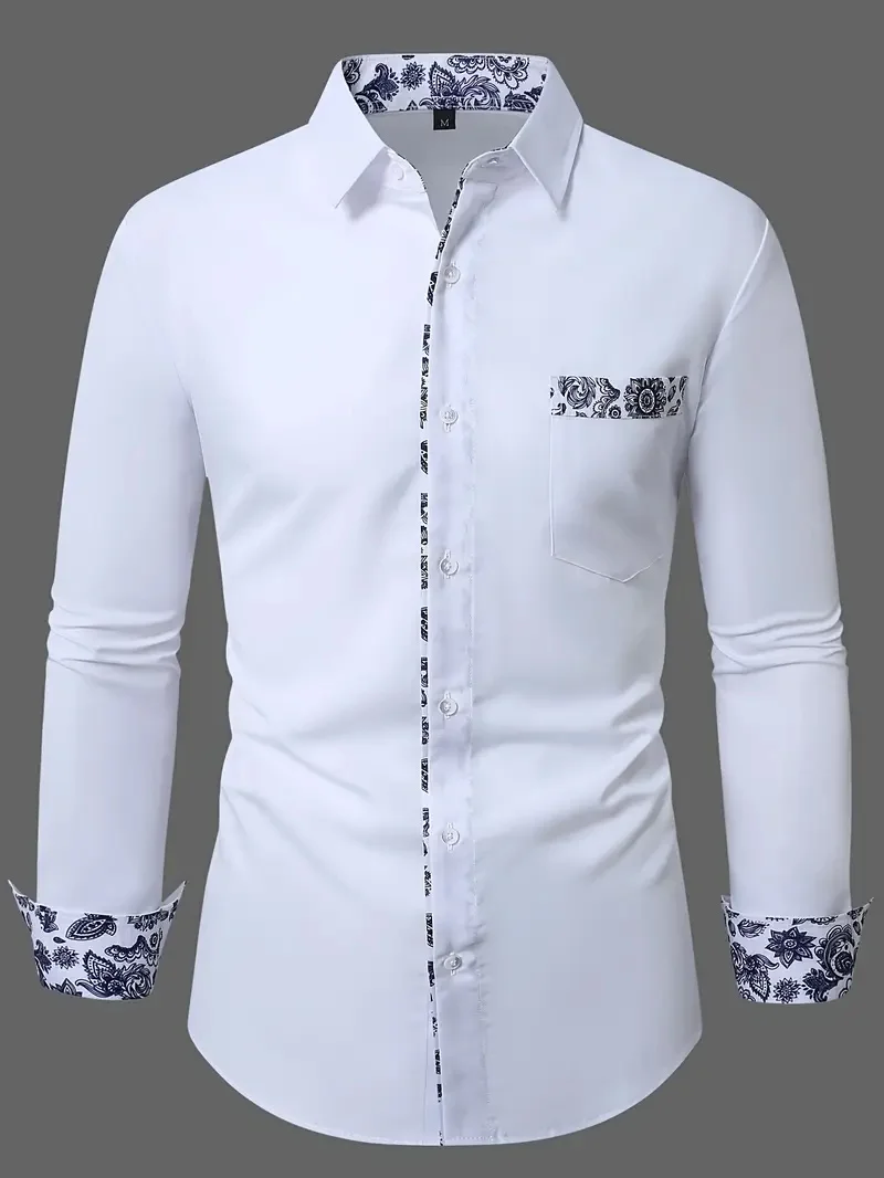 New Men's Western Print Long Sleeve Lapel Shirt Casual Social Men's Long Sleeve 3D Printed Clothing