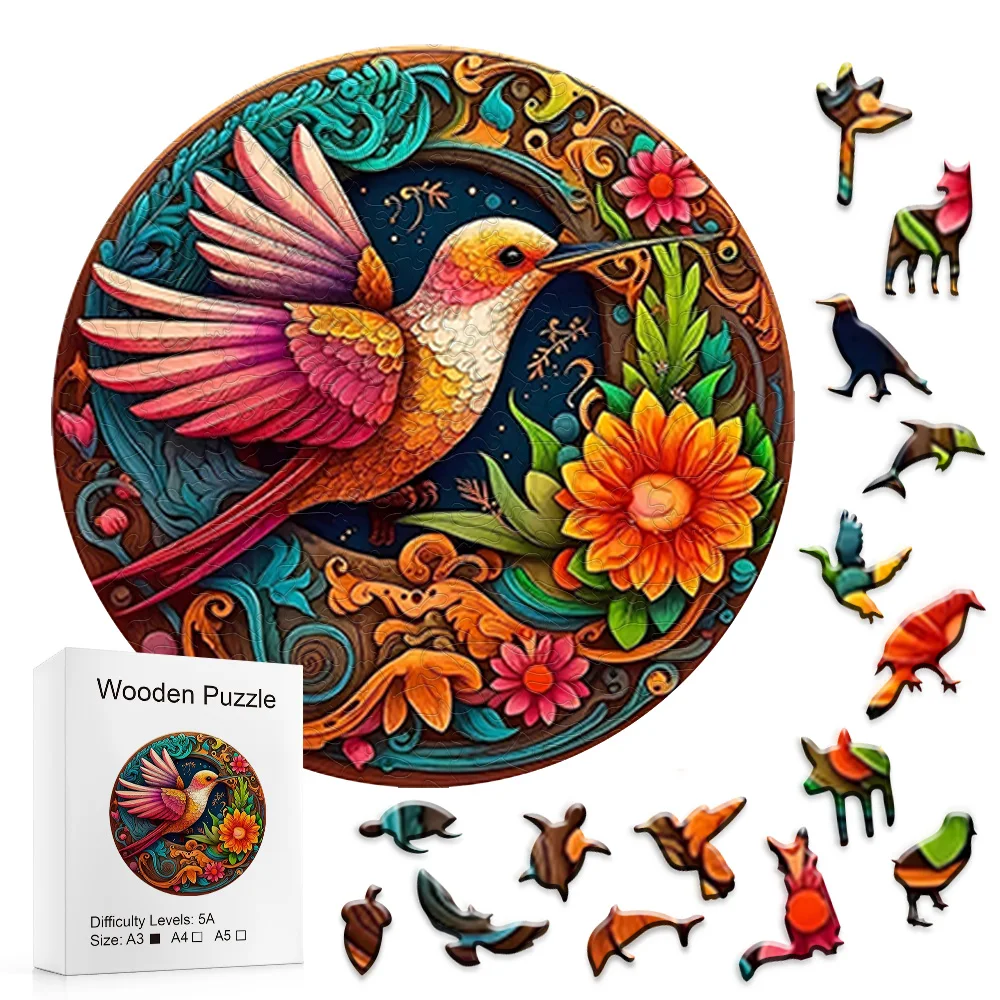 Beautiful Hummingbird Wooden Puzzle - Perfect Home Decoration & Holiday Gift Idea!