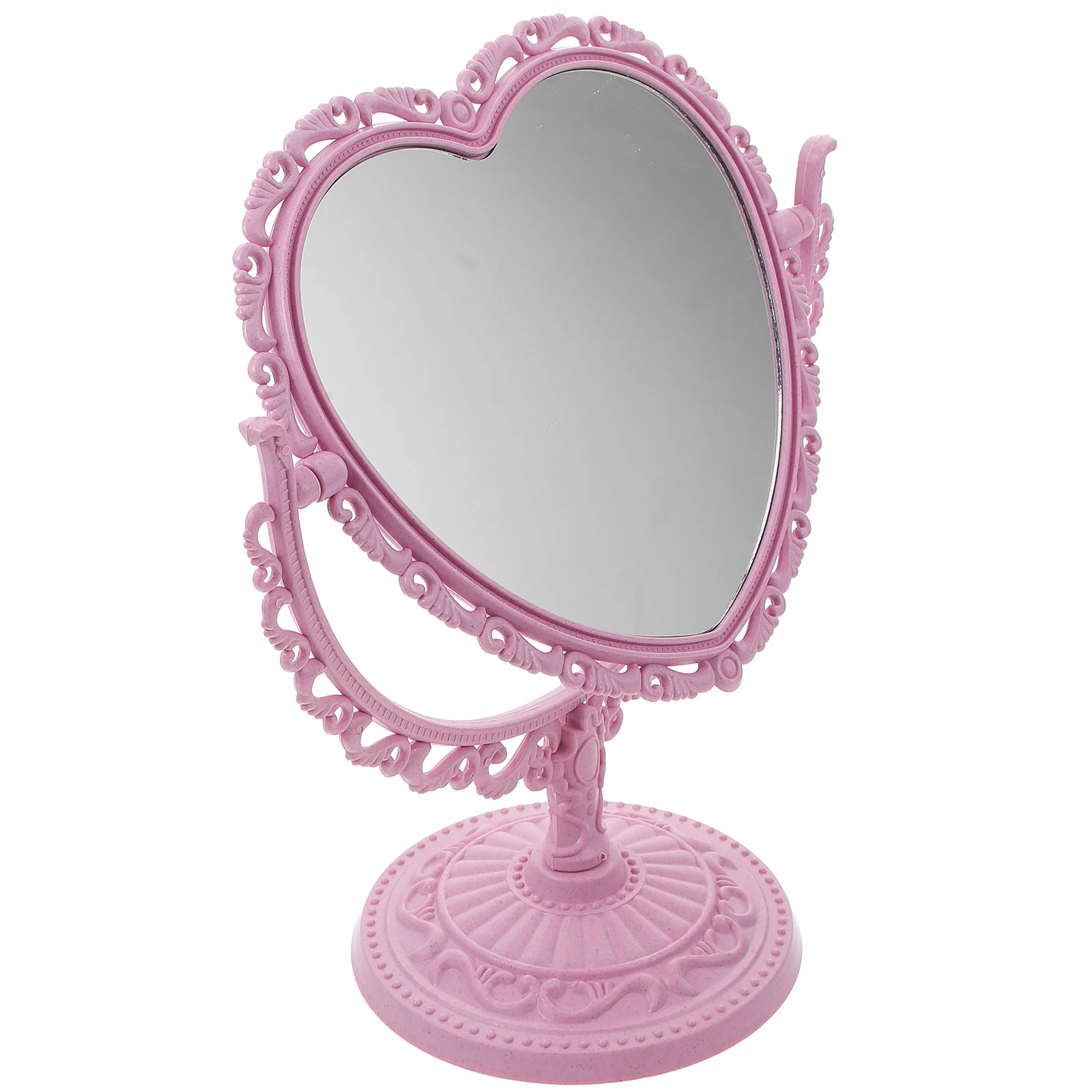 Heart Shaped Vintage Desktop Makeup Mirror Double-Side Rotatable Table Mirror for Girl Dressing Table Decor Dresser Decoration