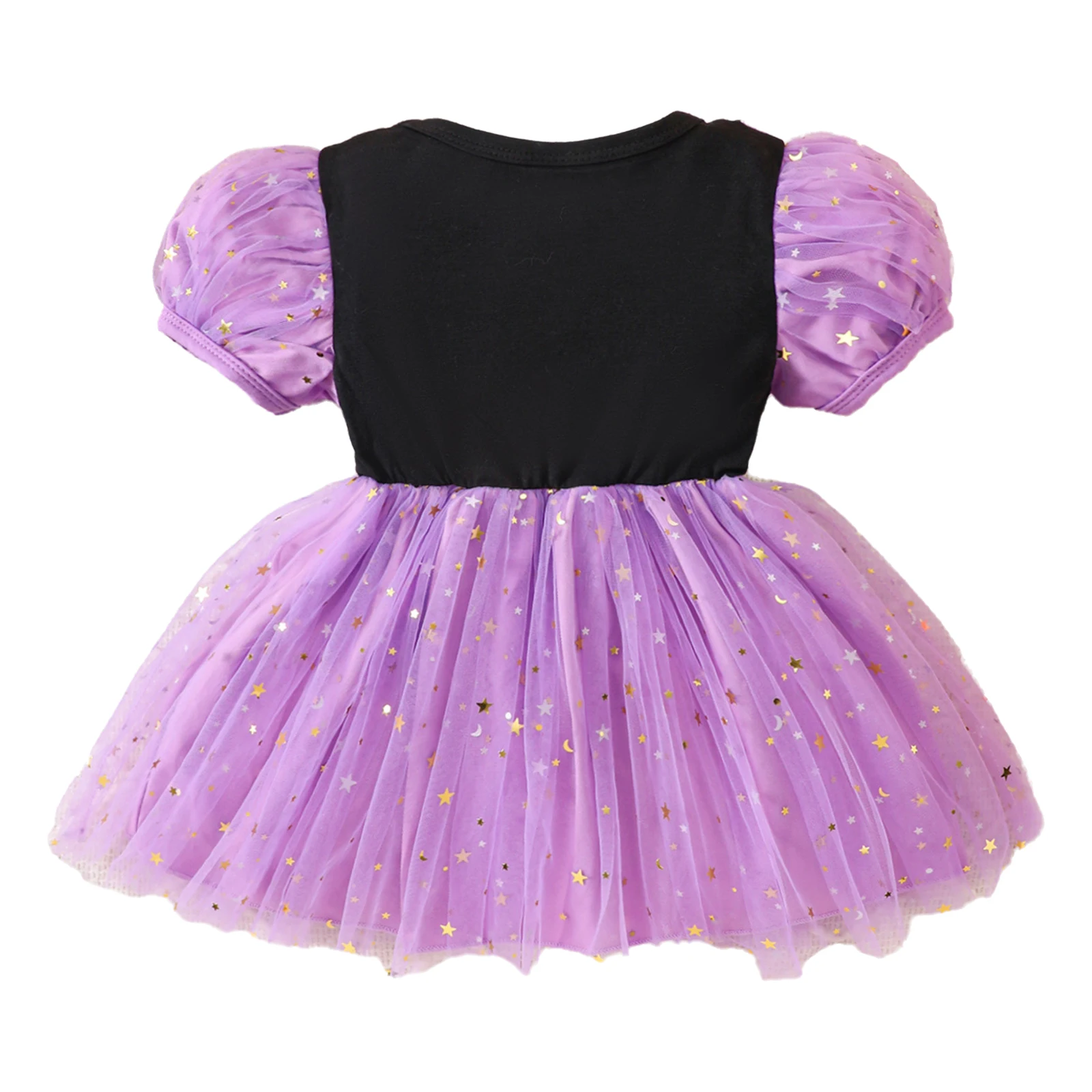 Toddler Girls Halloween Tutu Dress Short Puff Sleeve Cartoon Printed Bodice Sequin Tulle Princess Dress for Theme Party Costume