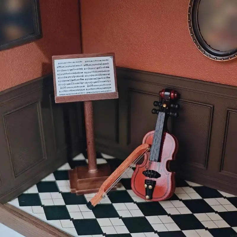 

1/12 Scale Miniature Wooden Music Stand For Doll House Decoration With Fine Carving Music Room Scene Setting Accessories A2UB