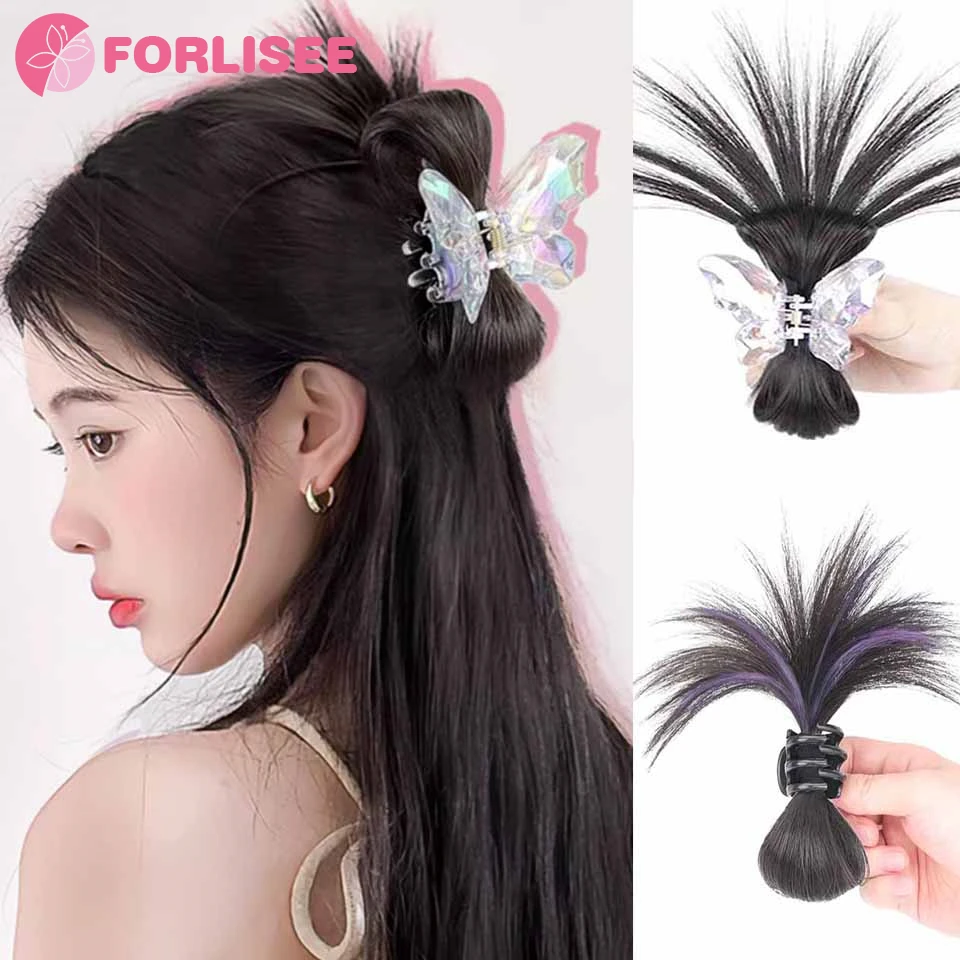 

Synthetic Chicken Nest Ball Head Crystal Butterfly Shuttlecock Head Fountain High Ponytail Hot Girl Grab Clip Wig Hair Bag