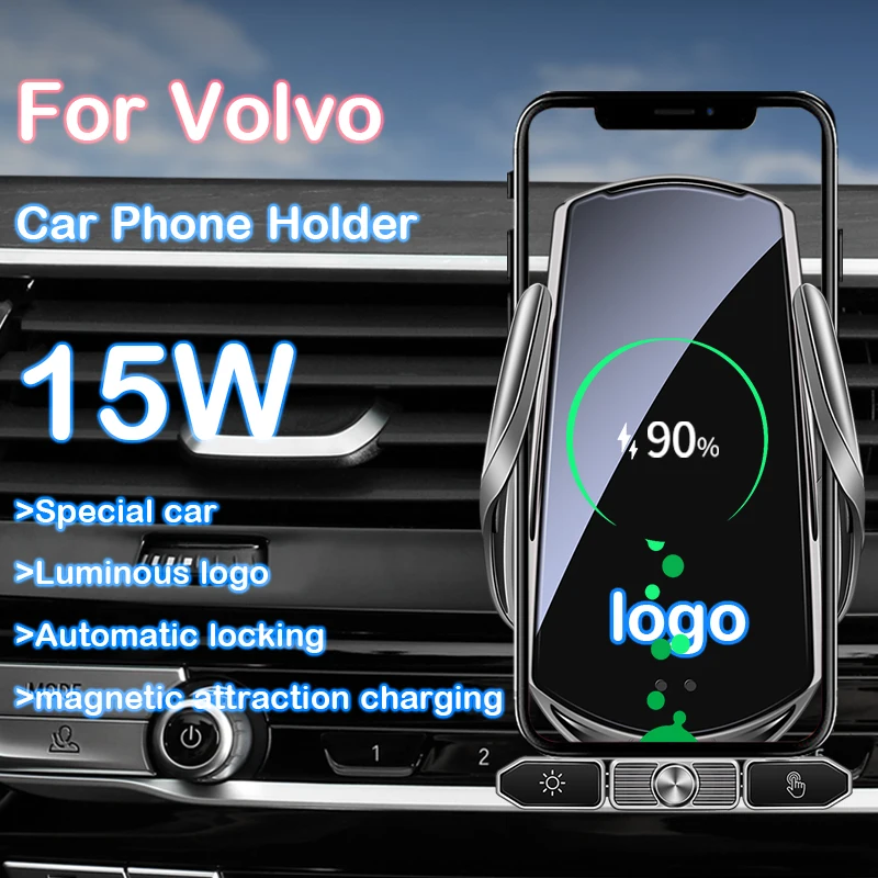 For Volvo XC40 XC60 XC90 S60 S90 V60 V90 15W Car Mobile Phone Holder Wireless Charger Magnetic Charging Induction 360 ° Rotation