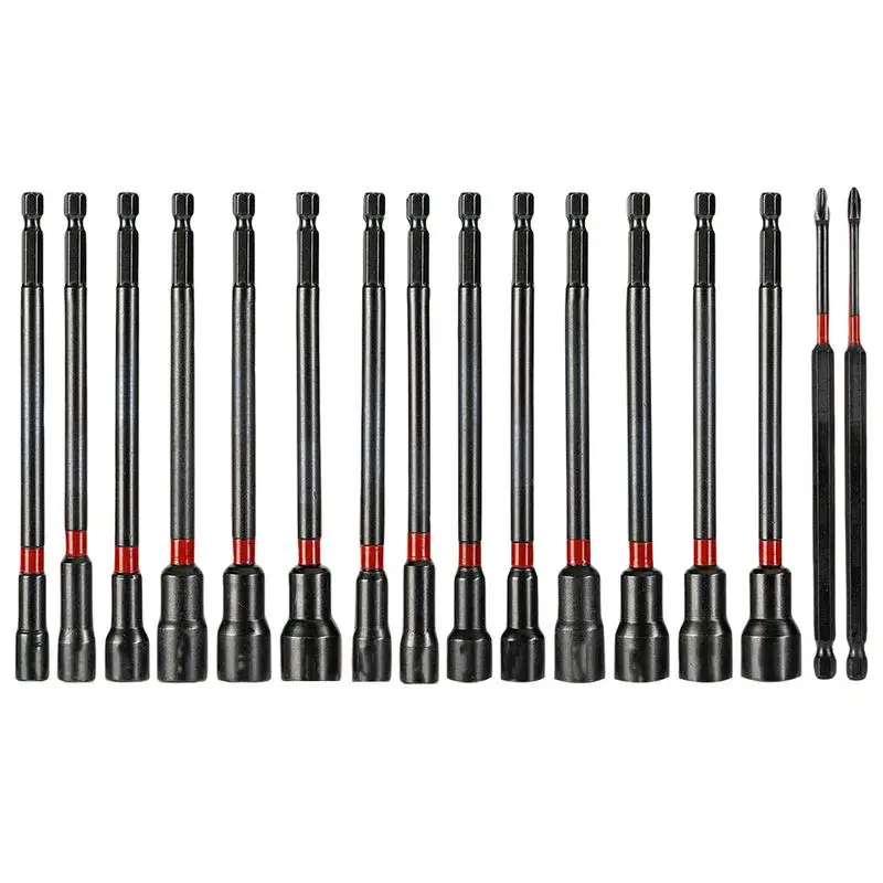 Metric Nut Driver Set Deep Nut Driver Set 1/4 Inches Hex Shank SAE And Metric Screwdriver Bit With Storage Bag For Drill Or