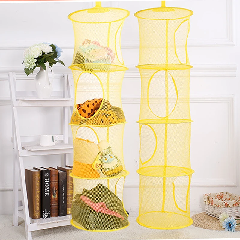 Hanging Mesh Storage Net 4 Layers Foldable Toys Storage Basket Organizer Bathroom Bedroom Living Room Hanging Net Organizer