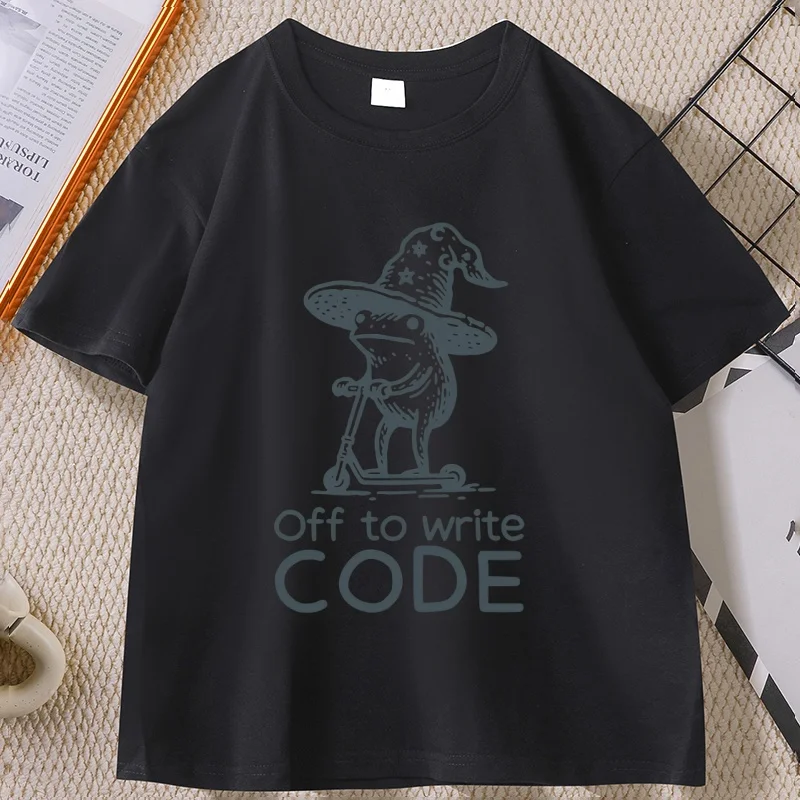 Funny Coder T-Shirt Men Women Frog Wizard Writing Code Tee Computer Science Major Gift Tshirt Humor Tee Shirt  High Quality