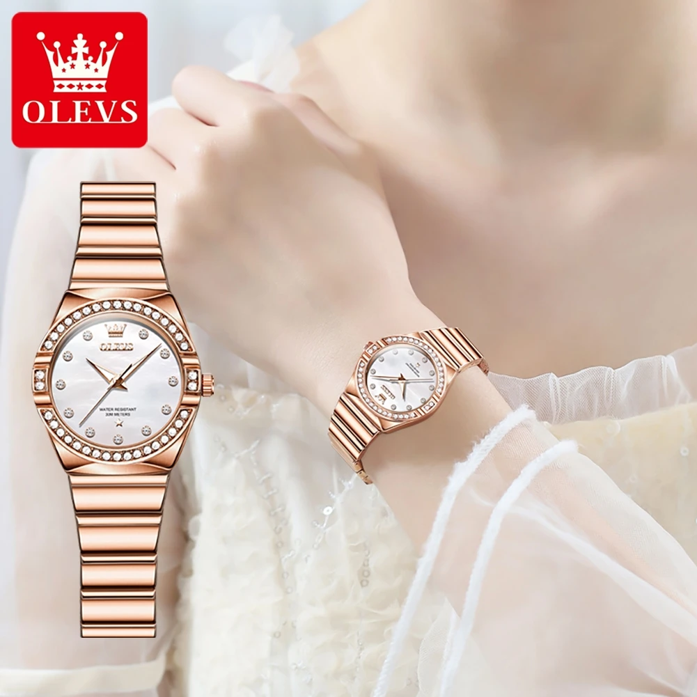 OLEVS Original Women’s Watch Rose Gold Ladies Analog Quartz Elegant Diamond Wristwatch 3Bar Waterproof Luxur Brand 9975